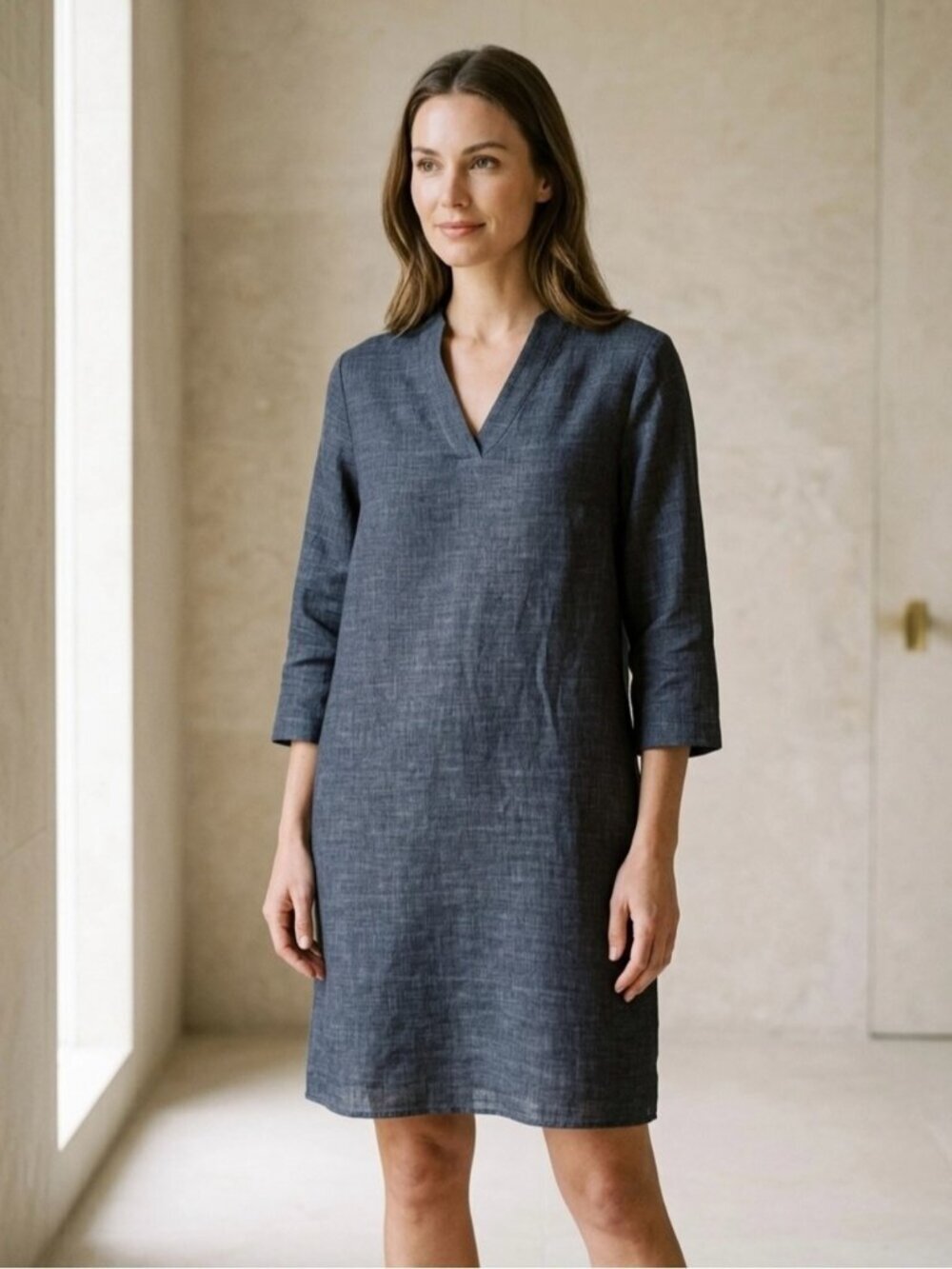 Vicci Made in Germany I Love Linen Tunic Sheath Dress Size 6 Blue